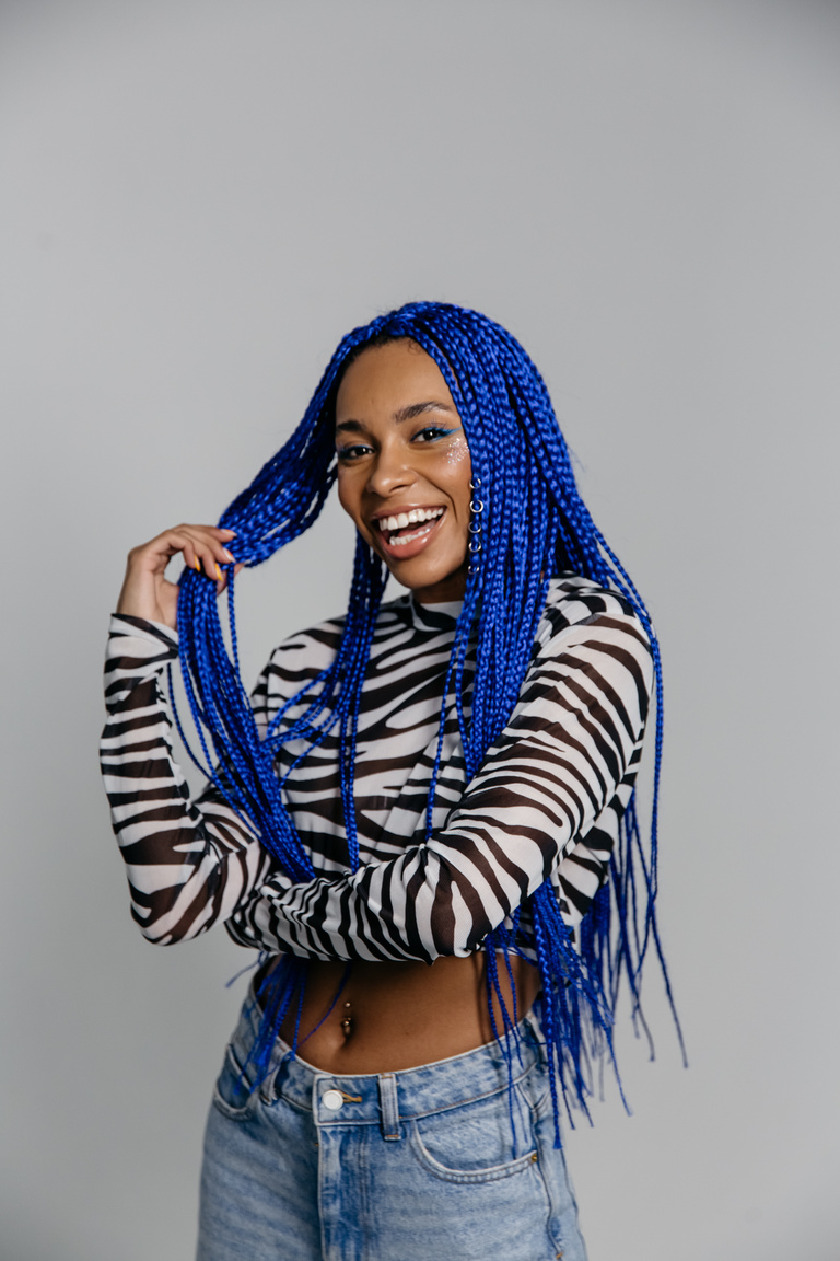 A Woman with Blue Braided Hair